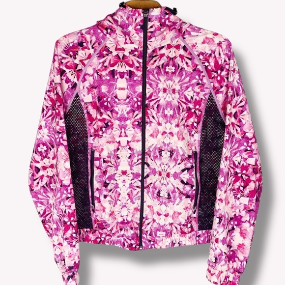 Champion Women's Zip-Up Pink Floral Print Hooded Athletic Windbreaker - Picture 7 of 8